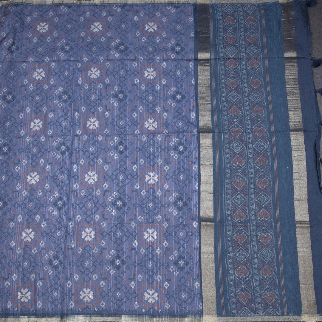 Semi Raw Silk Blue Printed Saree 02