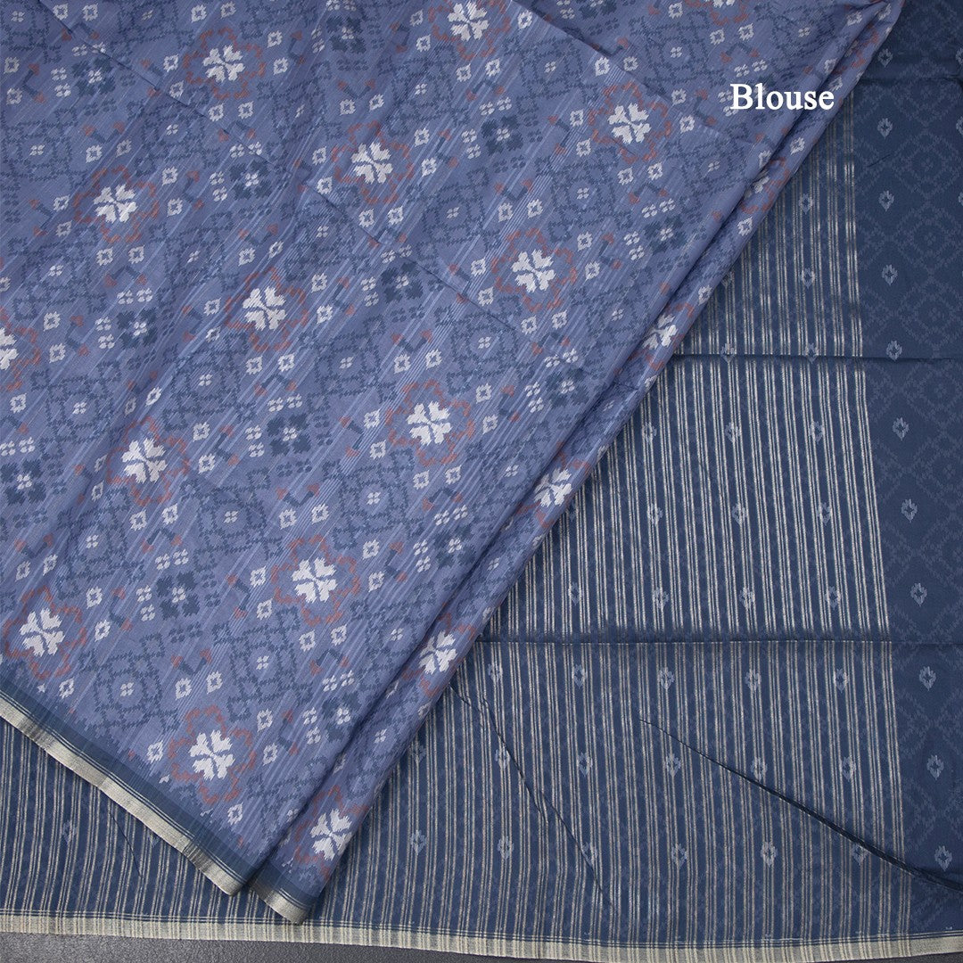 Semi Raw Silk Blue Printed Saree 02