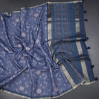 Semi Raw Silk Blue Printed Saree 02