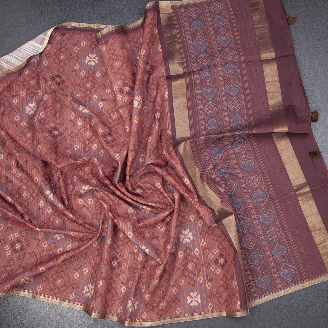 Semi Raw Silk Maroon Printed Saree 04