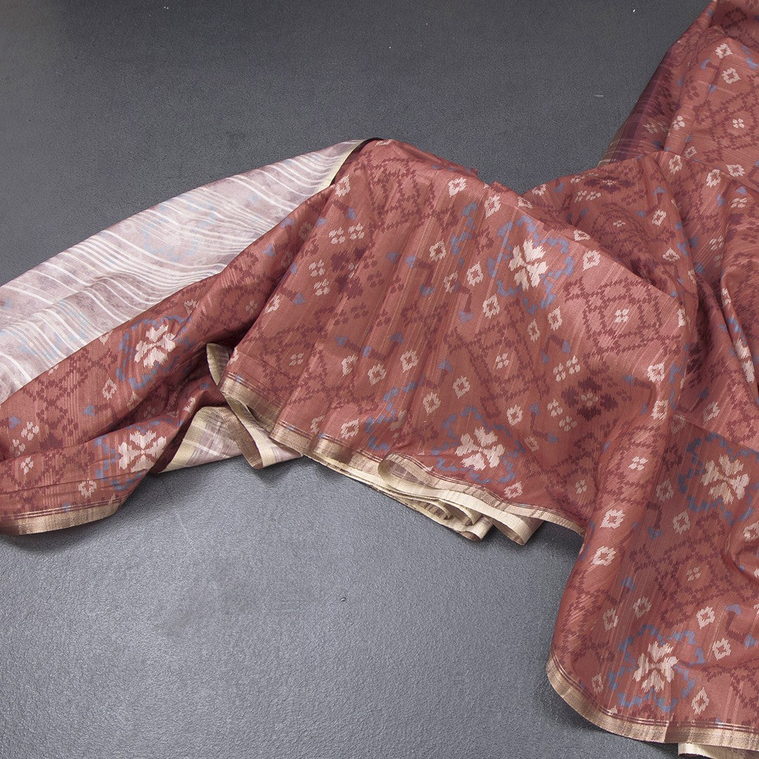Semi Raw Silk Maroon Printed Saree 04