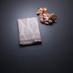 Semi Raw Silk Cream Leaf Printed Saree 06