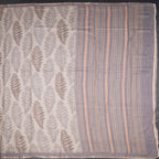 Semi Raw Silk Cream Leaf Printed Saree 06