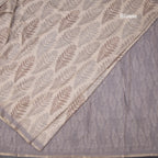 Semi Raw Silk Cream Leaf Printed Saree 06