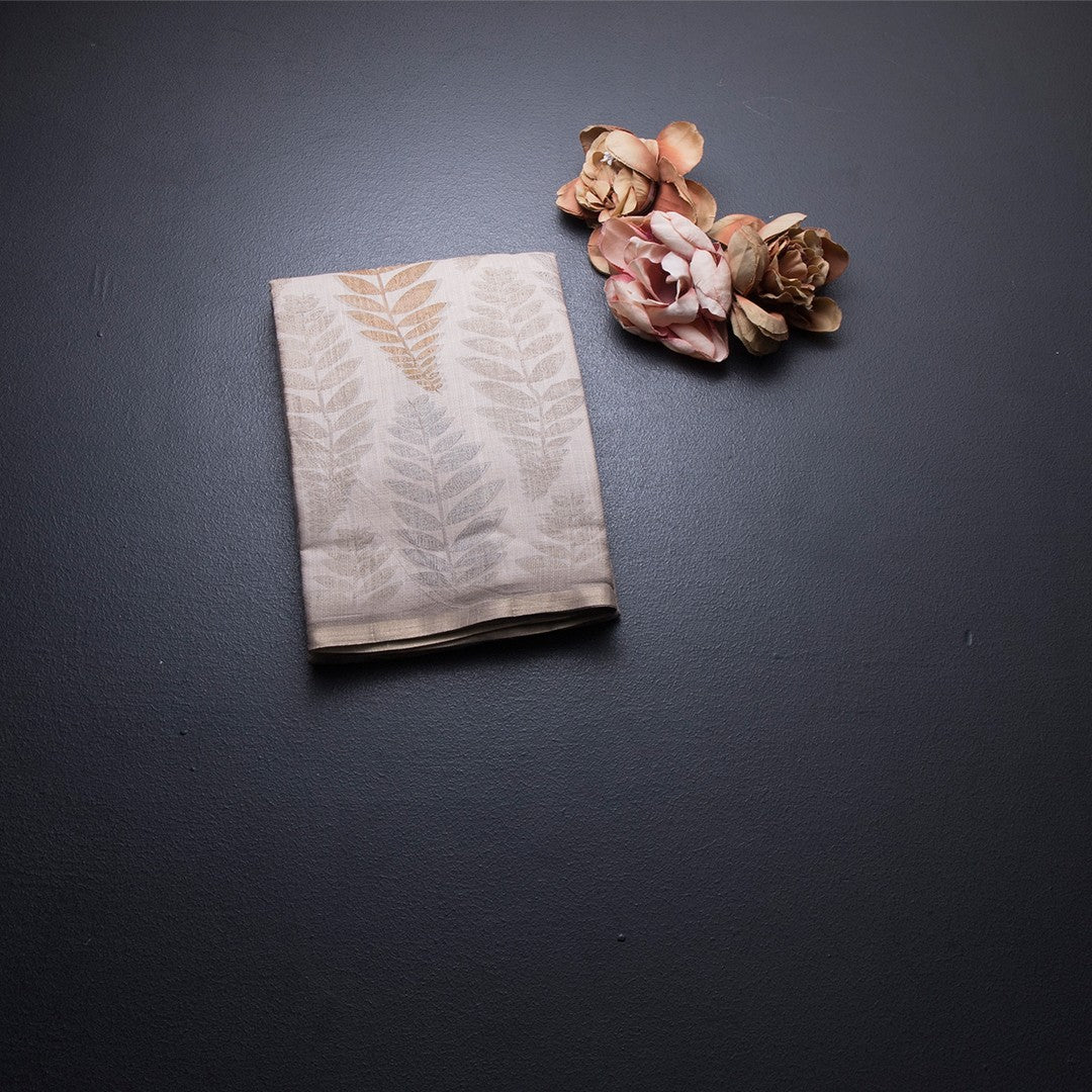 Semi Raw Silk Cream Floral Printed Saree 07