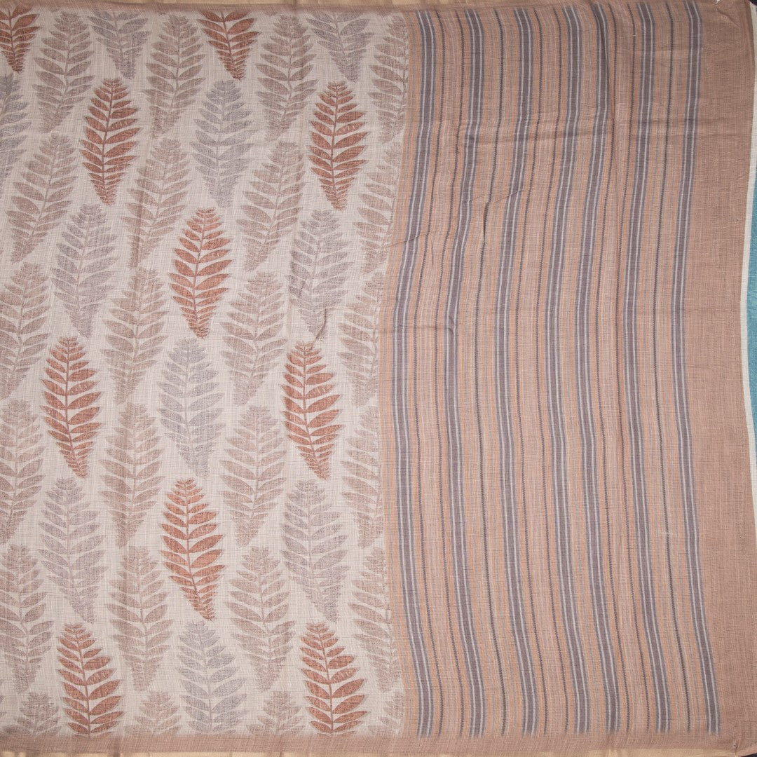 Semi Raw Silk Cream Floral Printed Saree 07