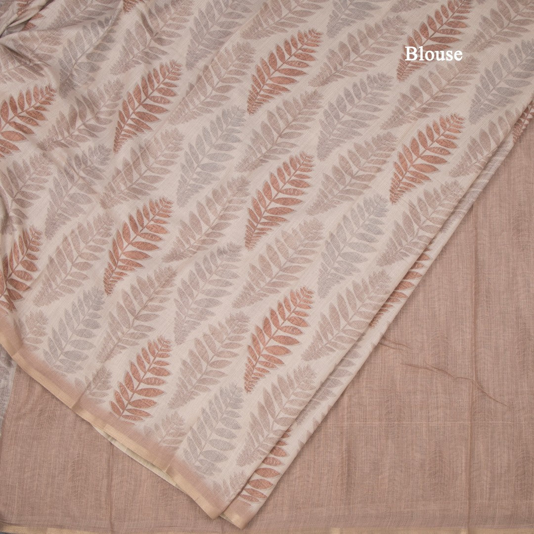 Semi Raw Silk Cream Floral Printed Saree 07