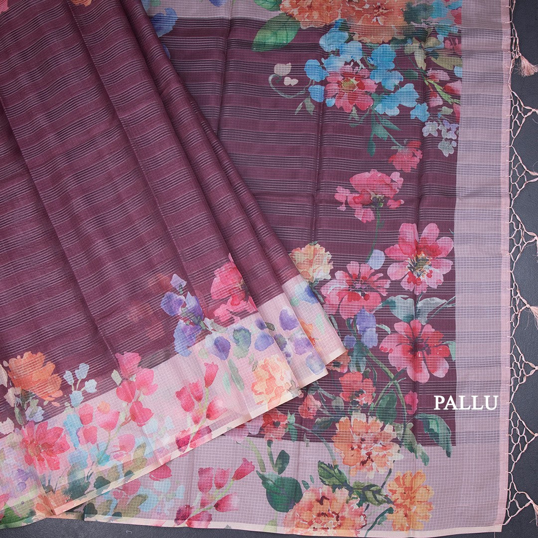 Kota Maroon Floral Printed Saree