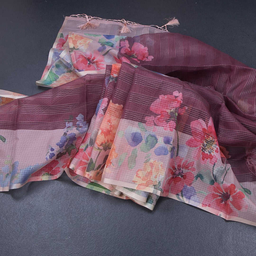 Kota Maroon Floral Printed Saree