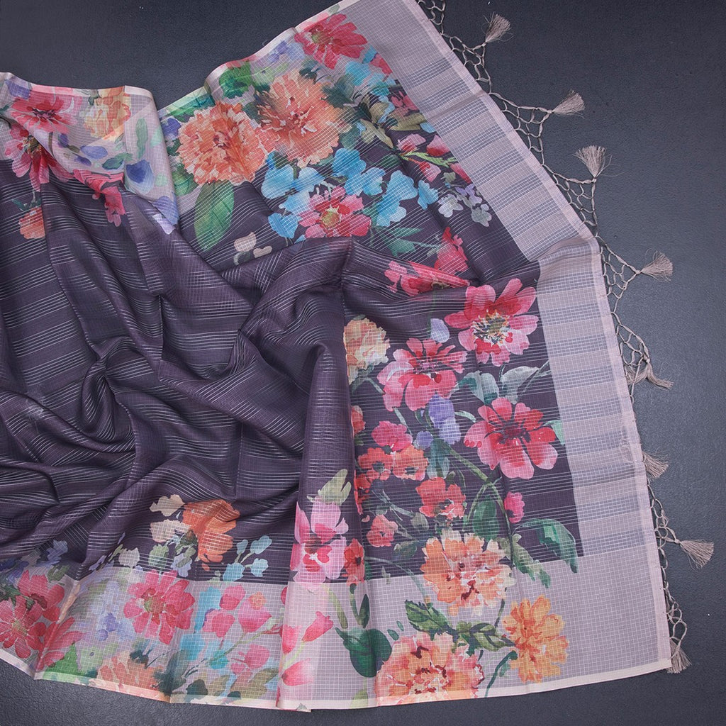 Kota Plum Purple Floral Printed Saree