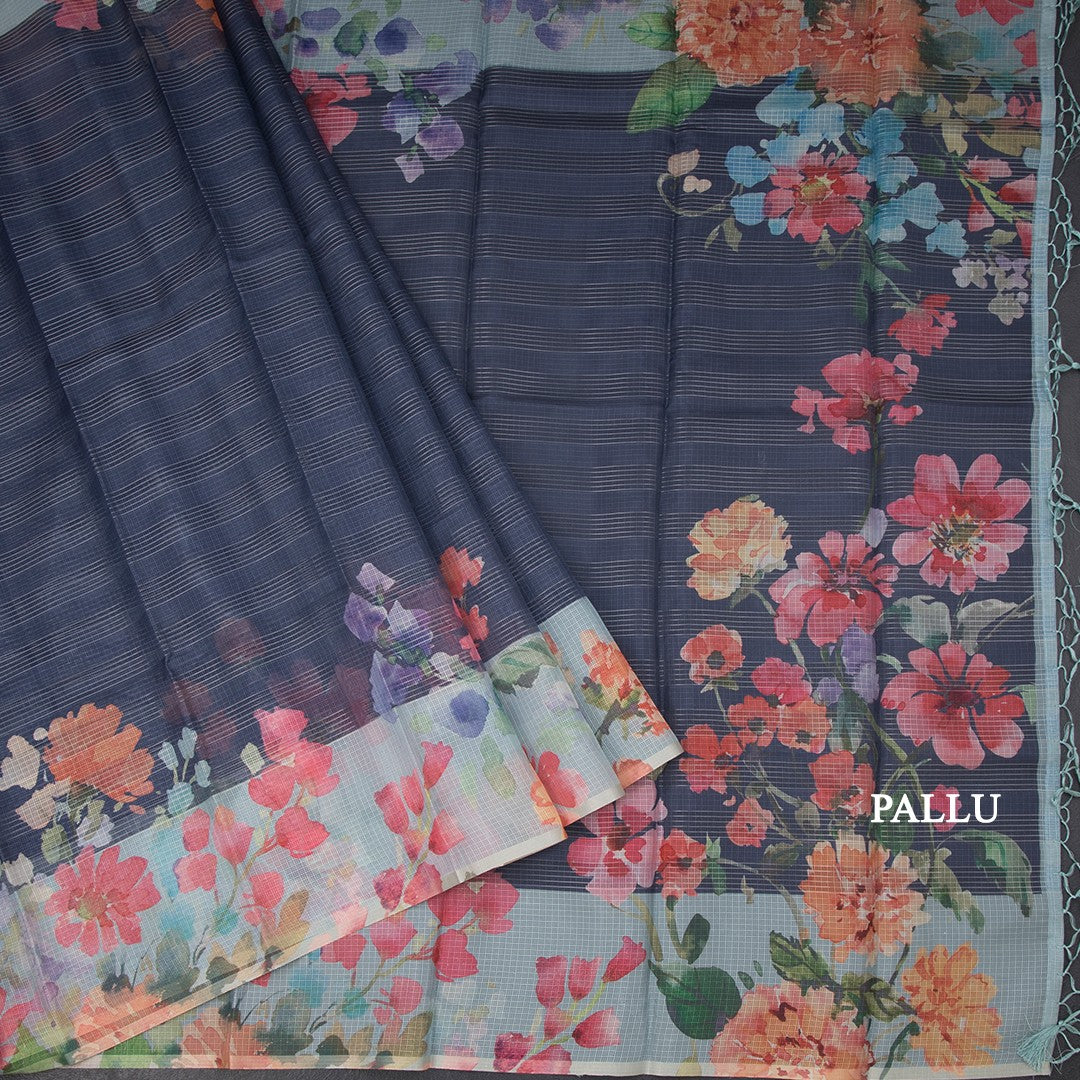 Kota Dark Blue Floral Printed Saree