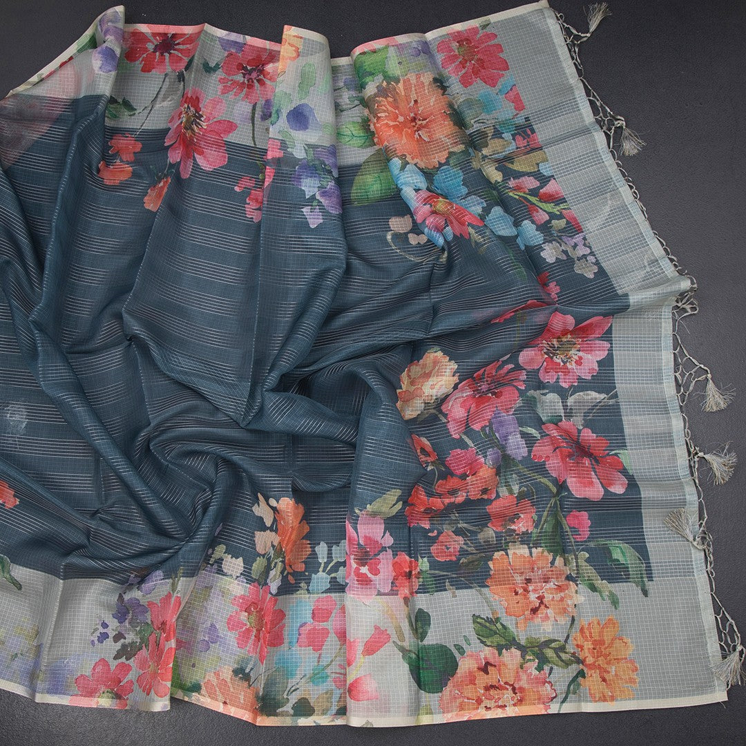 Kota Teal Green Floral Printed Saree