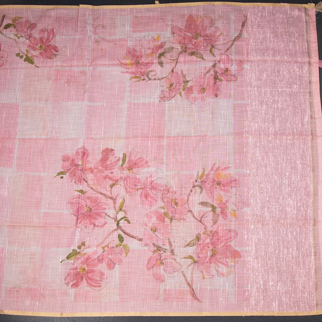 Semi Linen Rose Pink Floral Printed Saree