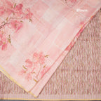 Semi Linen Rose Pink Floral Printed Saree