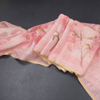 Semi Linen Rose Pink Floral Printed Saree