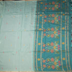 Semi Linen Mint Green Thread Work Saree