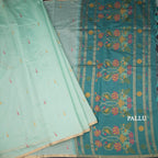 Semi Linen Mint Green Thread Work Saree