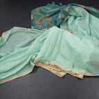 Semi Linen Mint Green Thread Work Saree