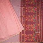 Semi Linen Peach Thread Work Saree