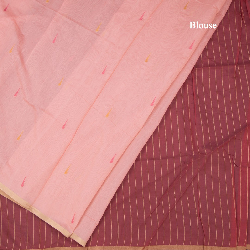 Semi Linen Peach Thread Work Saree