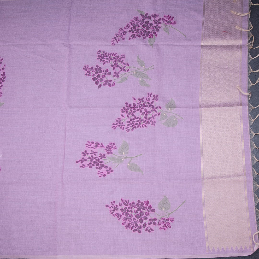 Semi Linen Lavender Floral Printed Saree