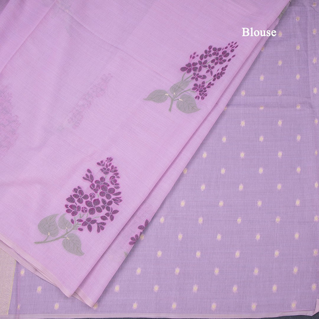 Semi Linen Lavender Floral Printed Saree