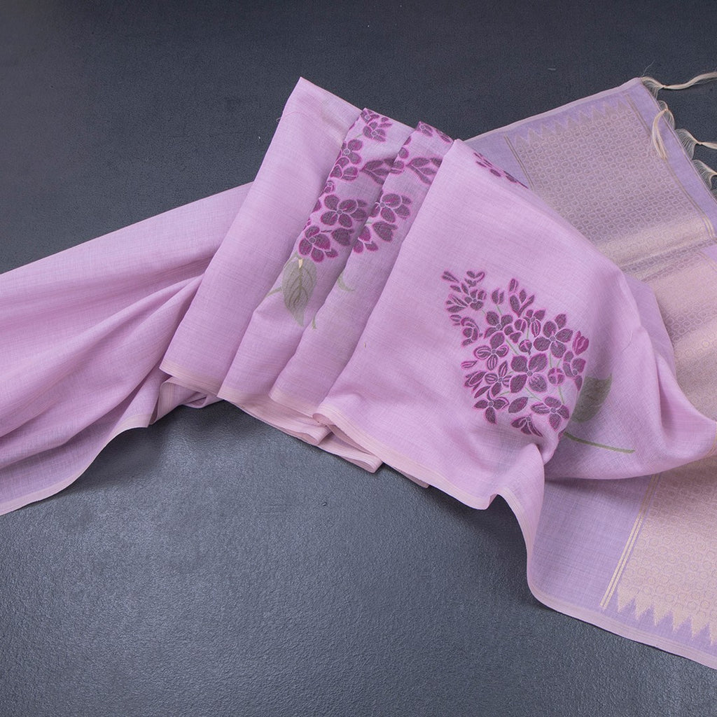 Semi Linen Lavender Floral Printed Saree