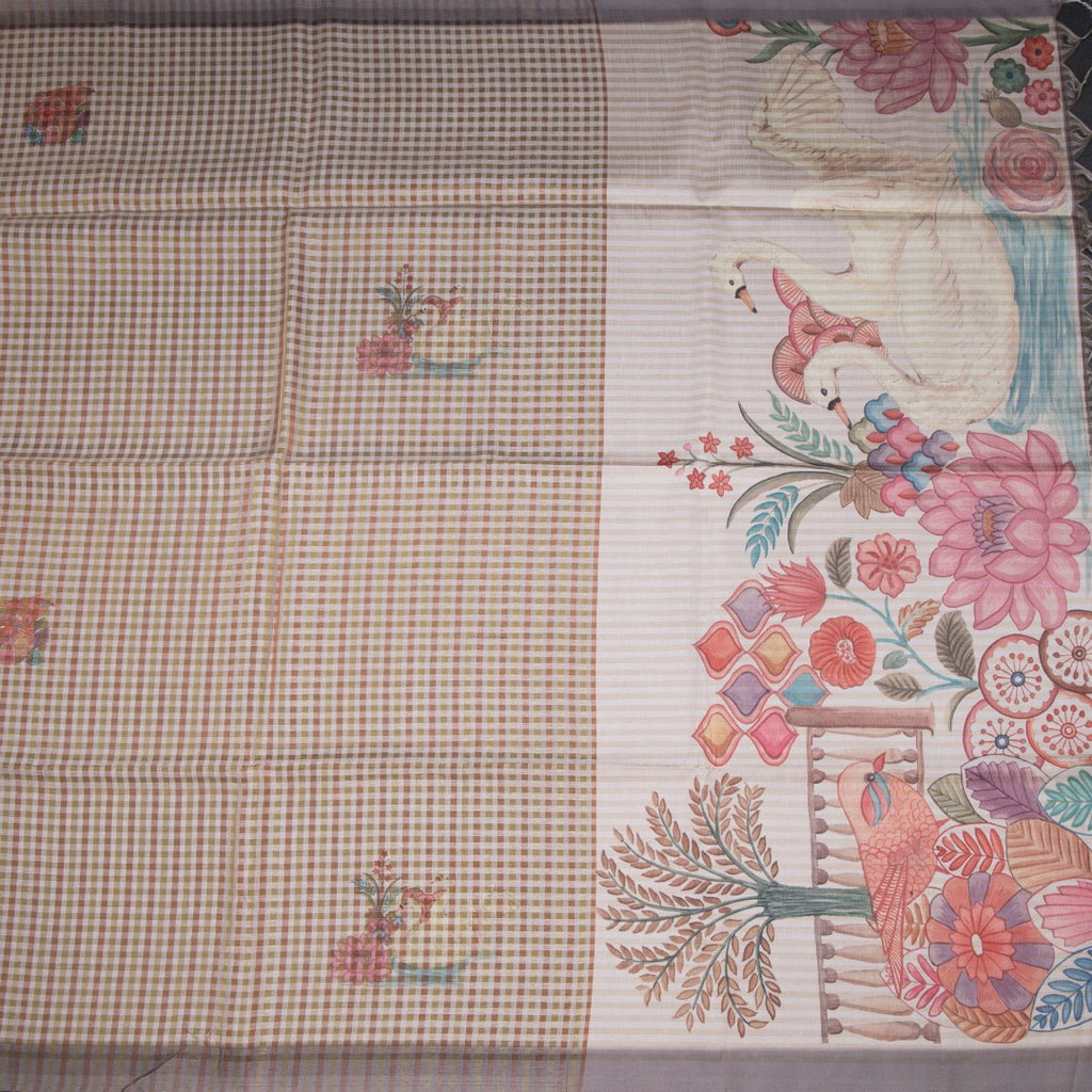 Raw Silk Multi Colour Checked Saree With Paint Work 04