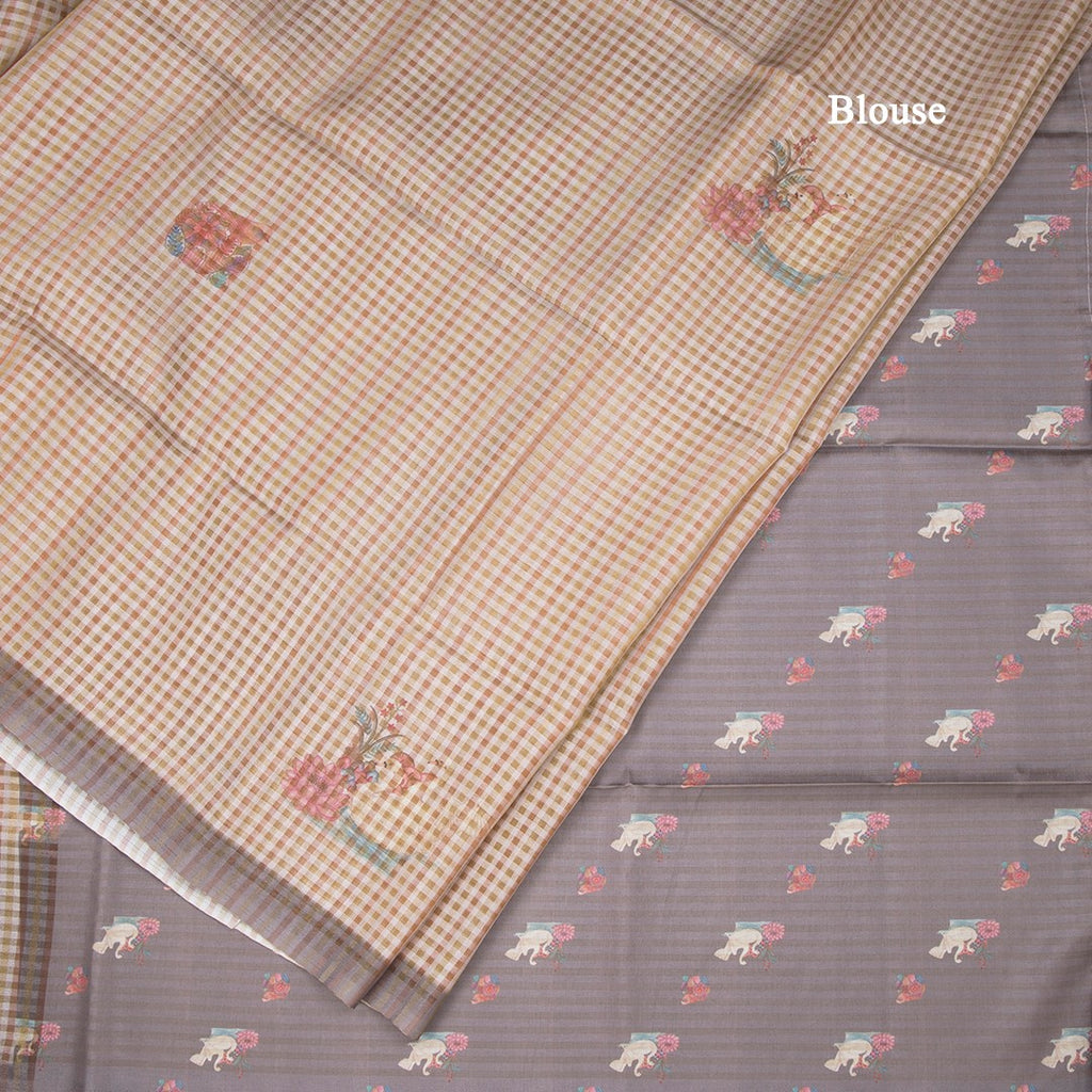 Raw Silk Multi Colour Checked Saree With Paint Work 04