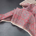 Semi Linen Red Printed Saree And Thread Pallu