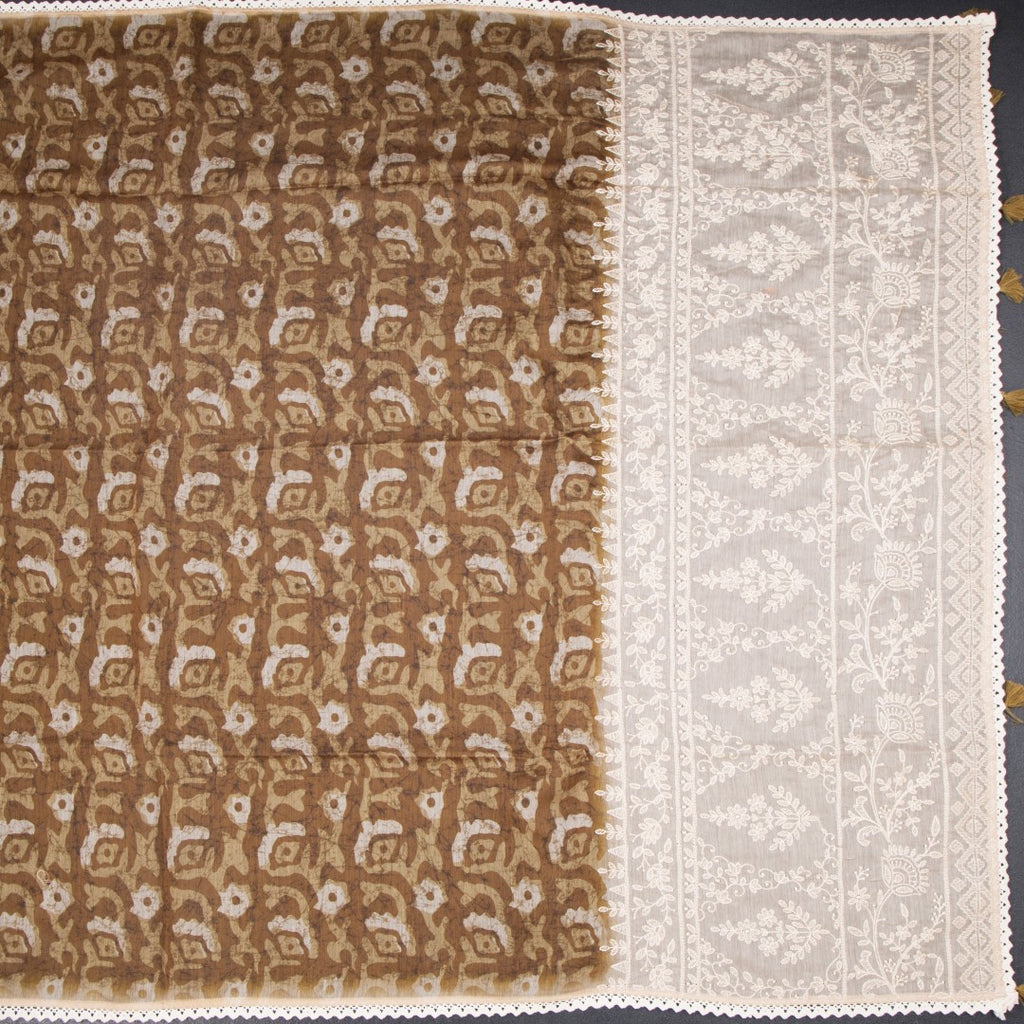 Semi Linen Golden Brown Printed Saree And Thread Pallu