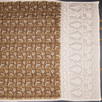 Semi Linen Golden Brown Printed Saree And Thread Pallu