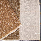 Semi Linen Golden Brown Printed Saree And Thread Pallu