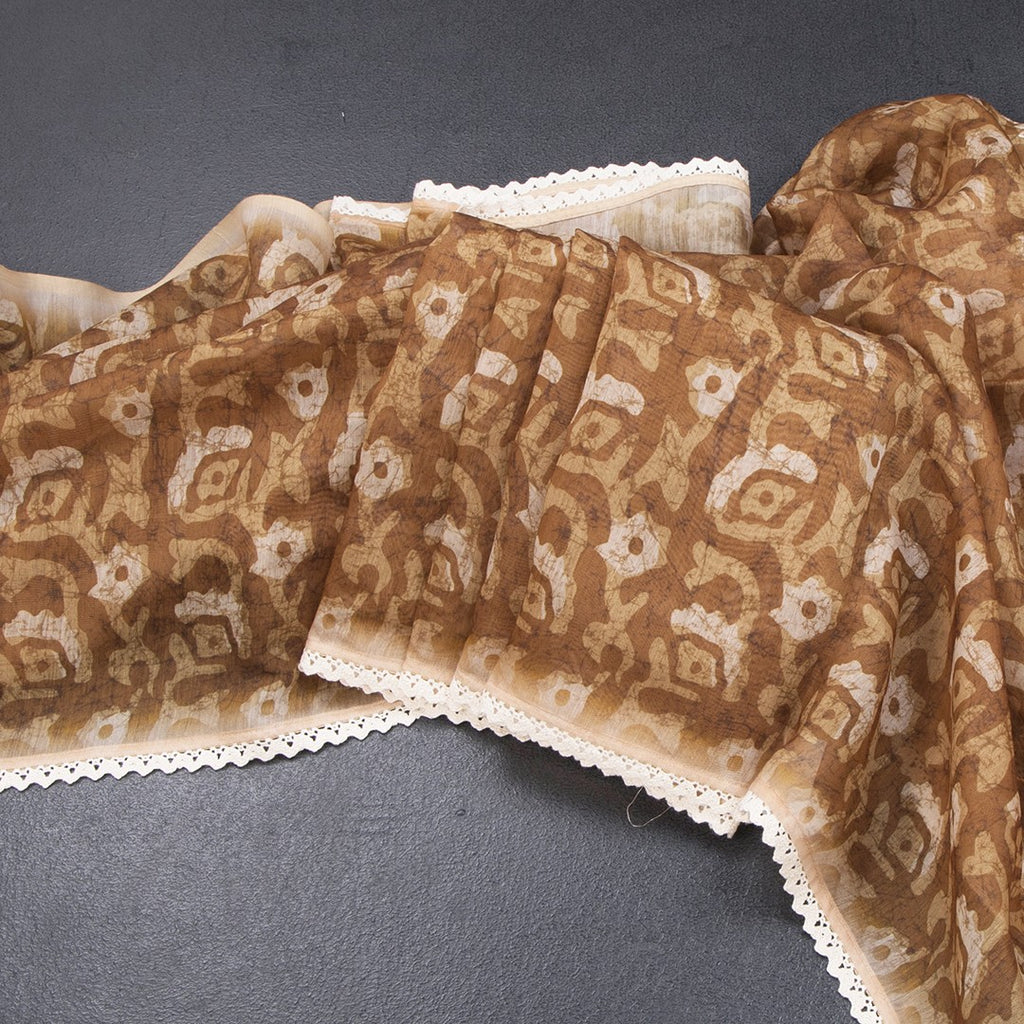 Semi Linen Golden Brown Printed Saree And Thread Pallu