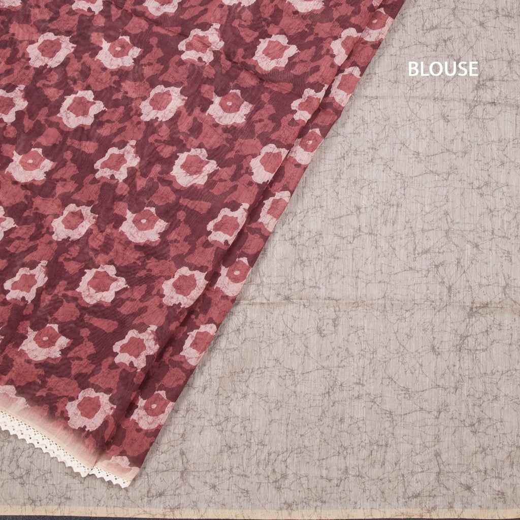 Semi Linen Maroon Printed Saree And Thread Pallu