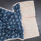 Semi Linen Peacock Blue Printed Saree And Thread Pallu