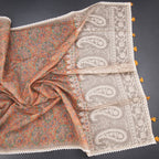 Semi Linen Orange Printed Saree And Thread Pallu