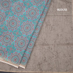 Semi Linen Peacock Blue Printed Saree And Thread Pallu 02