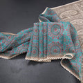 Semi Linen Peacock Blue Printed Saree And Thread Pallu 02