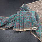 Semi Linen Peacock Blue Printed Saree And Thread Pallu 02