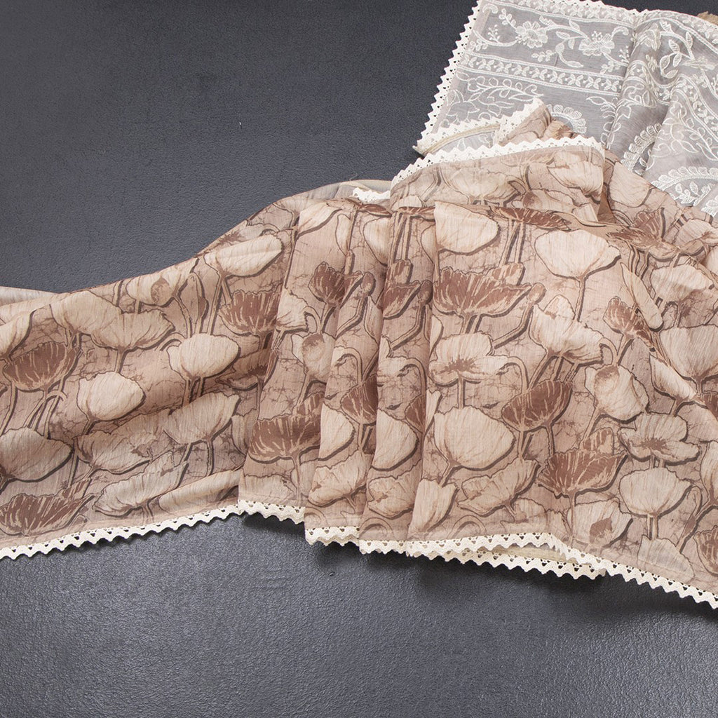 Semi Linen Light Brown Printed Saree And Thread Pallu