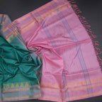 Vaazhai Naar Green Saree With Thread Buttas And Contrast Pallu