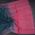 Vaazhai Naar Teal Green Saree With Thread Buttas And Contrast Pallu