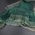 Vaazhai Naar Bottle Green Saree With Thread Buttas And Contrast Pallu