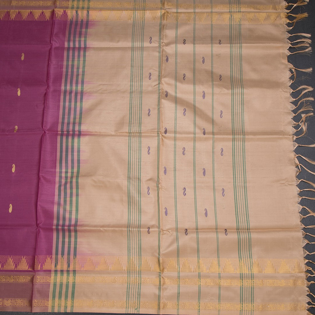 Vaazhai Naar Rose Pink Saree With Thread Buttas And Contrast Pallu 02