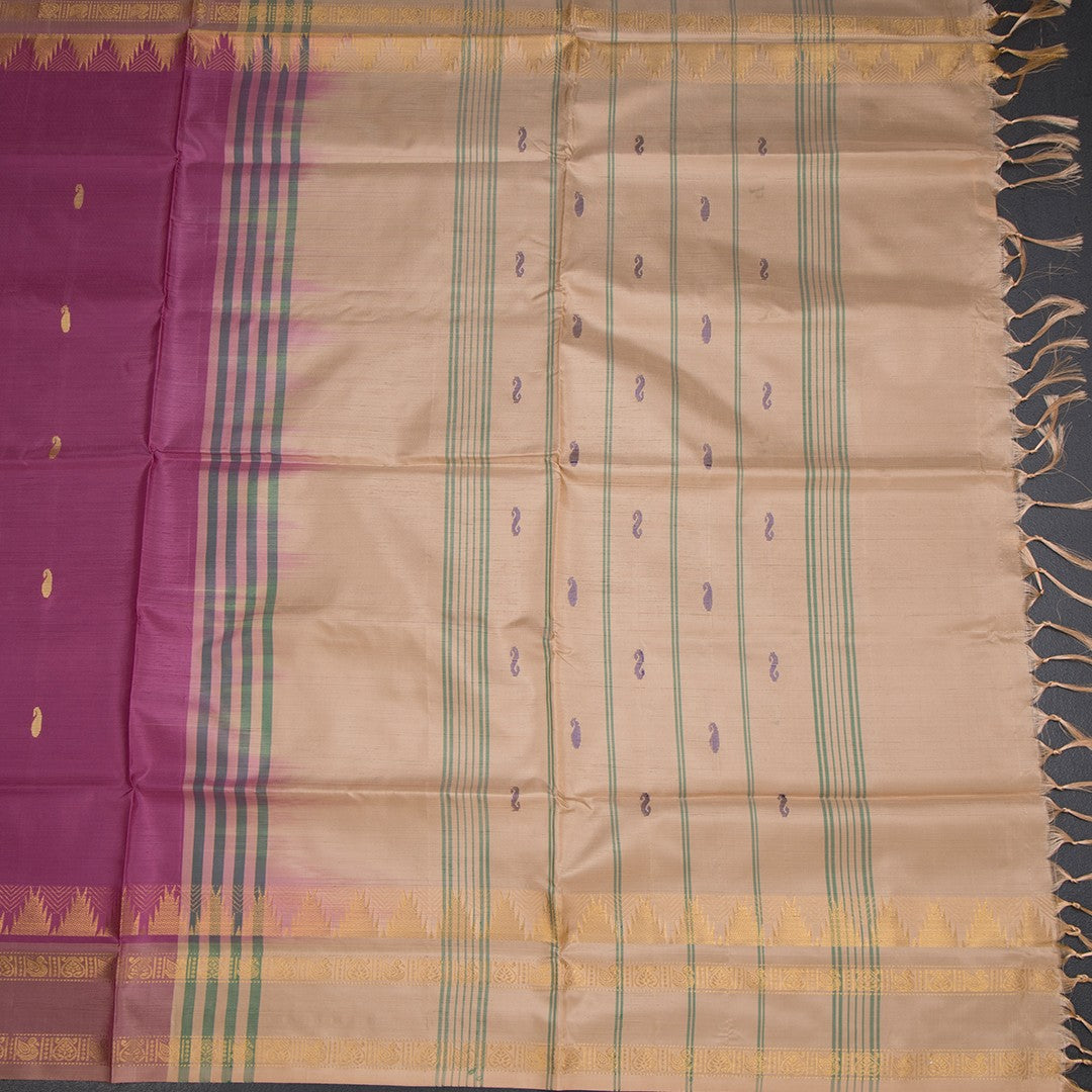 Vaazhai Naar Rose Pink Saree With Thread Buttas And Contrast Pallu 02