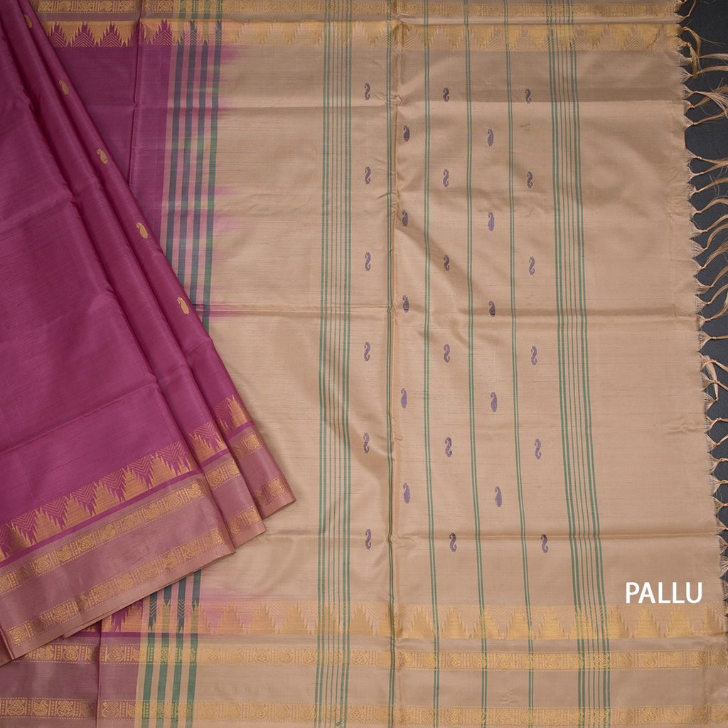Vaazhai Naar Rose Pink Saree With Thread Buttas And Contrast Pallu 02