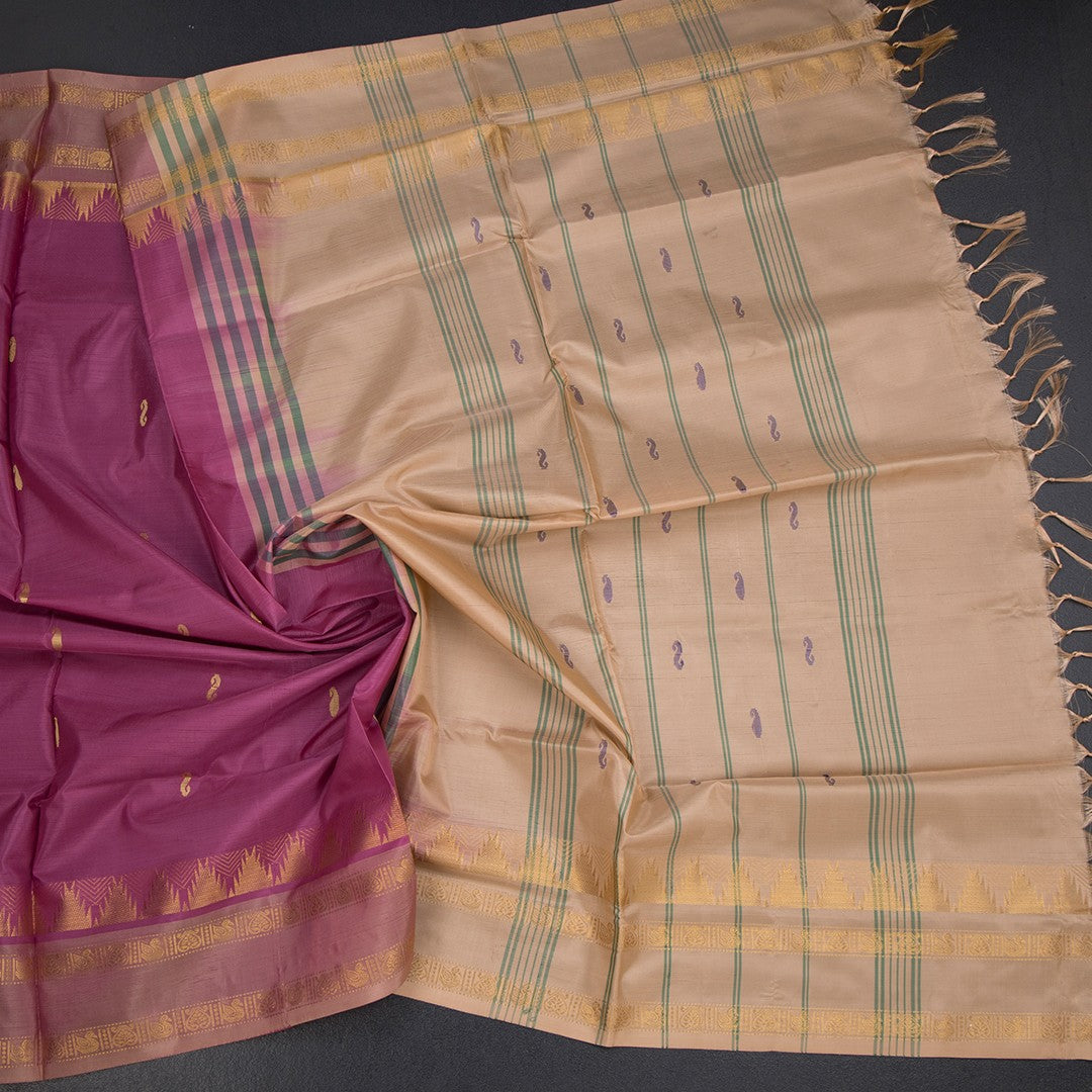Vaazhai Naar Rose Pink Saree With Thread Buttas And Contrast Pallu 02