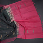 Vaazhai Naar Shot Colour Saree With Thread Buttas And Contrast Pallu 05