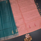 Vaazhai Naar Peacock Green Saree With Thread Buttas And Contrast Pallu 02